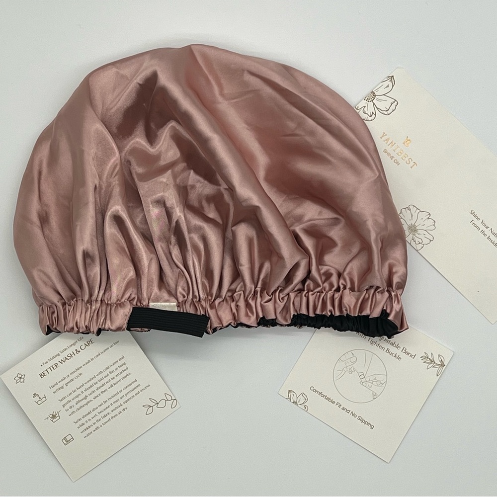 Yanibest Black and Pink Reversible Satin Hair Bonnet | NWT